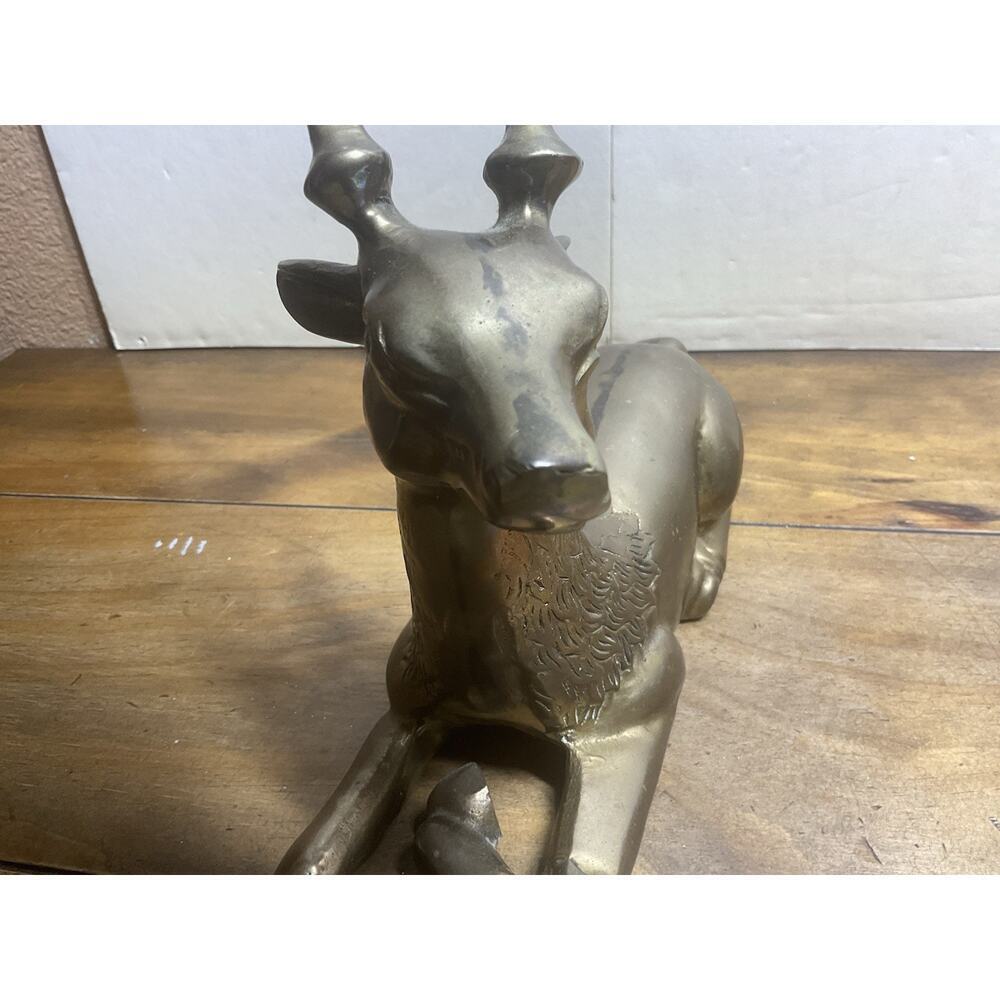 Vintage Solid Brass Stag Deer Sculpture Reclining Large Figurine 12in - Picture 6 of 12